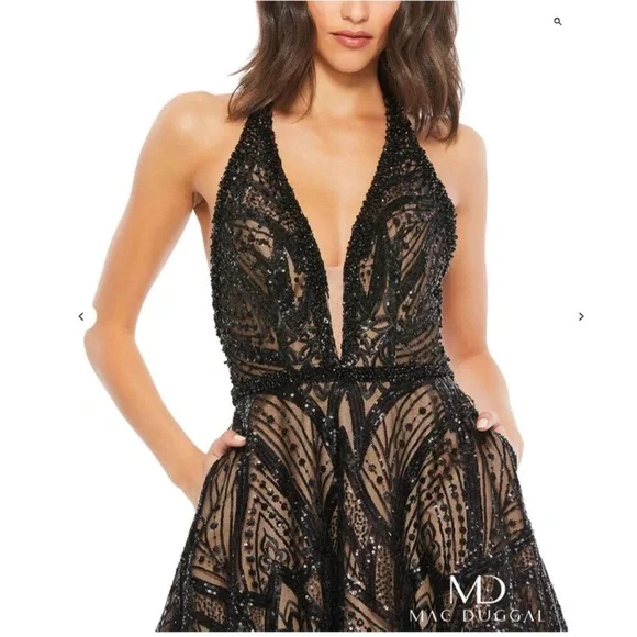 Mac Duggal 67583 Black/Nude Ball Gown NWT - Picture 4 of 6